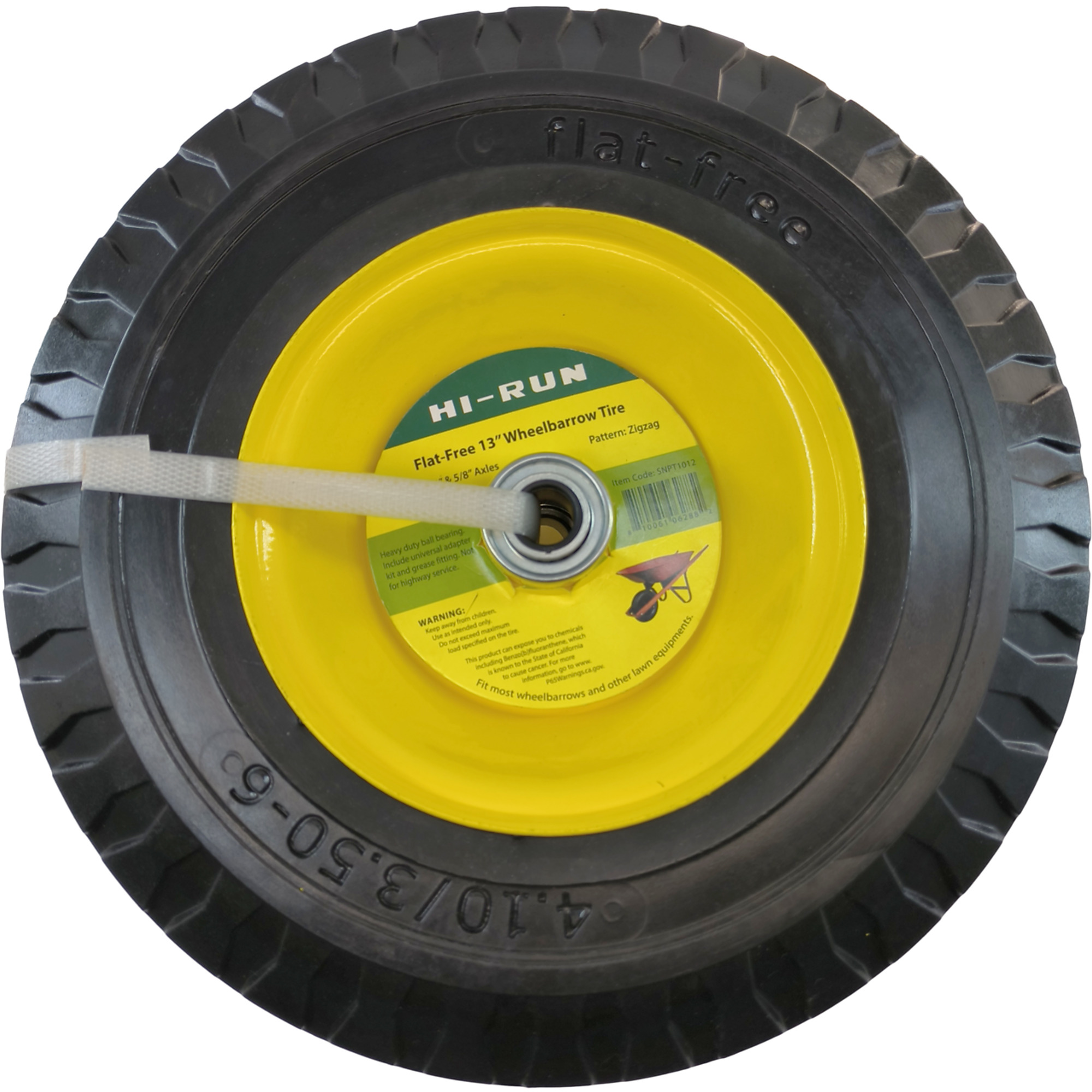 HI-RUN, Flat Free 13in. Wheelbarrow Tire Assembly (Zigzag), Tire Diameter 12.6 in, Model# SNPT1012